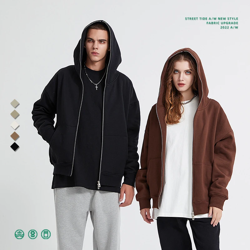 Высокое качество пользовательских плотная свободная Мужская Уличная толстовка с полноразмерной молнией, худи изготовленным на заказ логосом полный уход за кожей лица толстовки с капюшоном на молнии