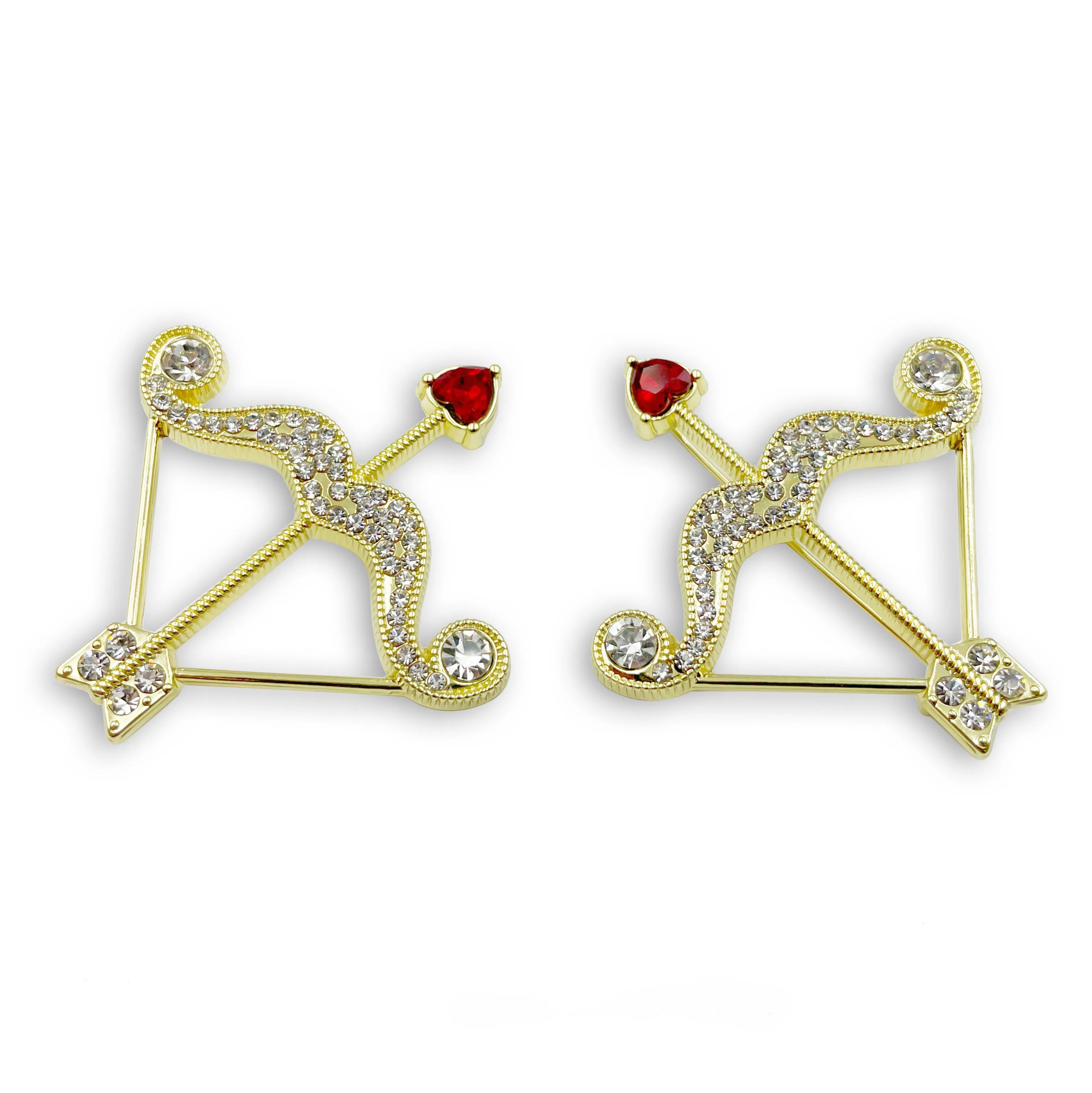 2021 Hot Design bow and arrow shape with Red heart  Diamond  brooches for suit