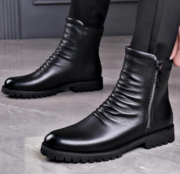 UP-2074J Casual Cool Man Side Zipper Wedding Party Office Shoes Walking Style Ankle Boots for Men