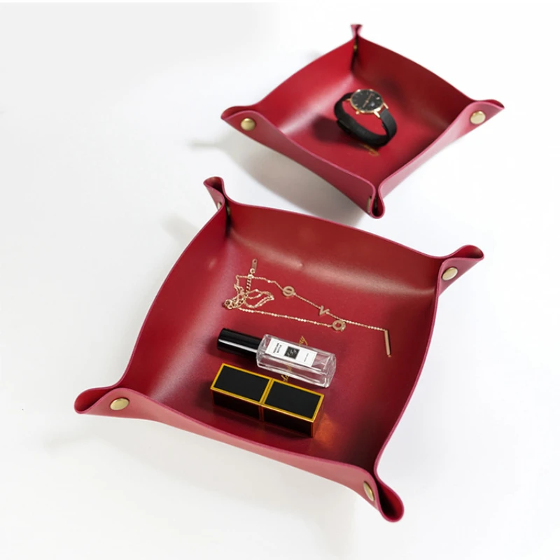 Nordic PU Leather Storage Box Desktop Storage Tray Jewelry Cosmetic Key Stuff Storage Basket Folding Table Organizer Case