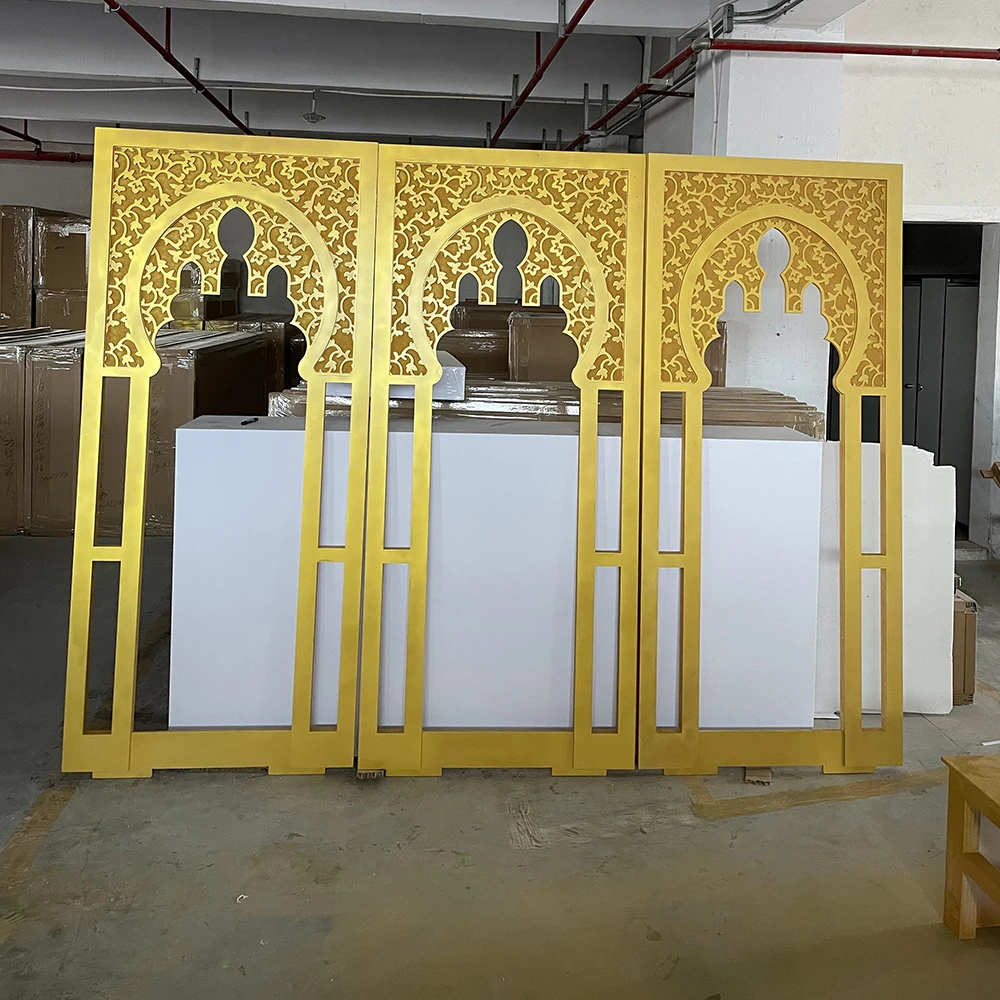 Ceremony Entrance Backdrop Stage Decoration Chuppah Pillars Gold Arch Door Shape Wedding Backdrop Event Decor