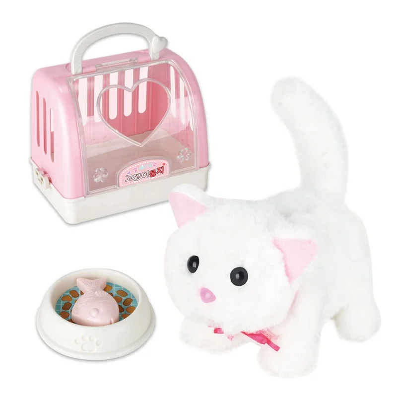 Pretend care pet toy set pet cage battery operated plush cat electric walking rabbit play set
