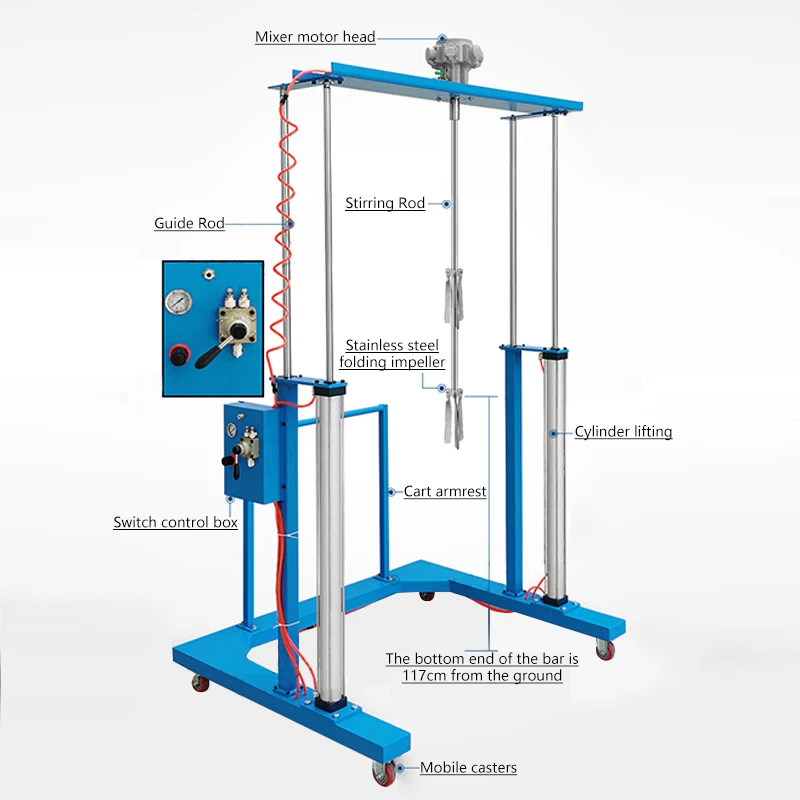Pneumatic mixer 250 gallon IBC ton barrel special adjustable speed automatic lifting glue Ink paint mixer