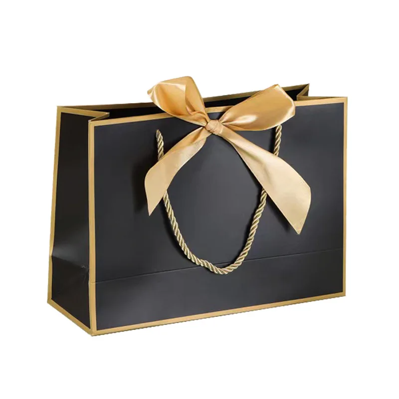 Latest new arrival silk screen printing logo ivory board gift clothing shopping custom paper bag with ribbon