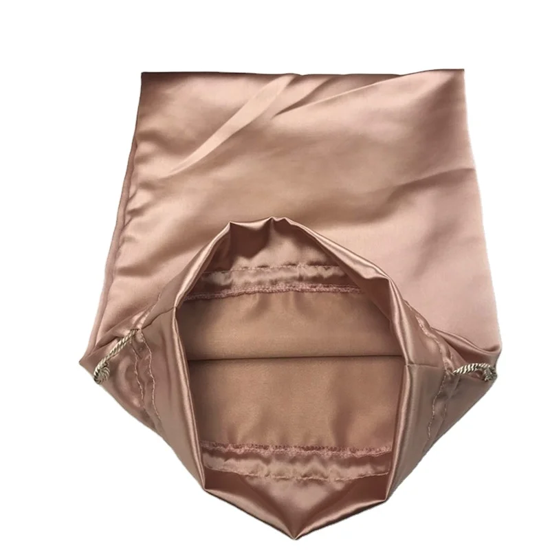 Customize Large Rose Gold Dust Satin Silk Pouch Dust Bag Custom Logo Soft Satin Handbag Dust Bag Big Satin Bag