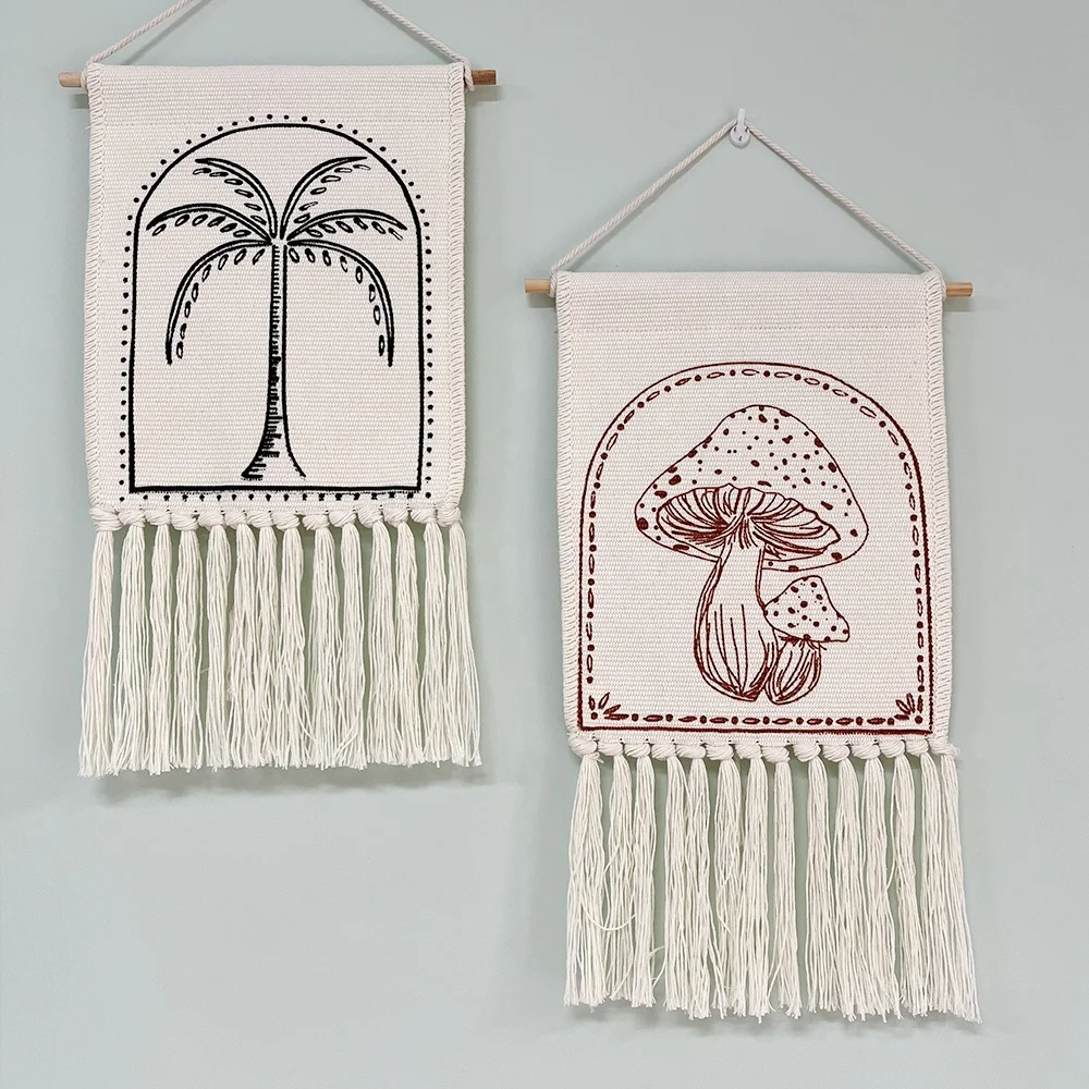 Boho style custom cotton woven coconut palm tree printed wall tapestry