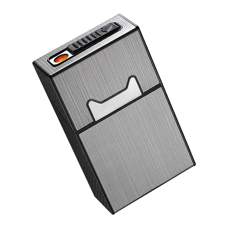 hold 20pcs cigarette Aluminium metal cigarette case with usb lighter