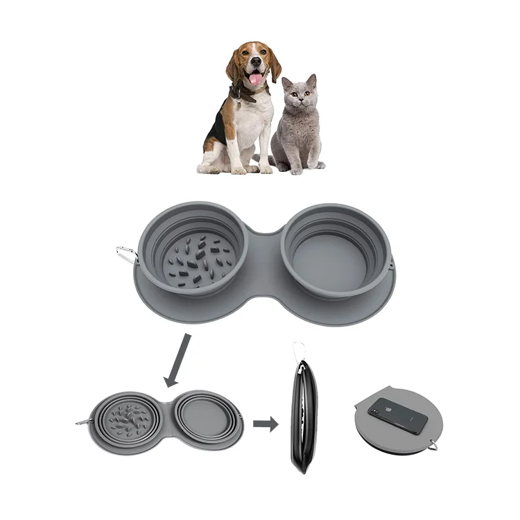 Travel Folding Anti Nausea Double Food Pet Slow Anti Choking Dog Bowl Portable Dog Bowl Licking Plate