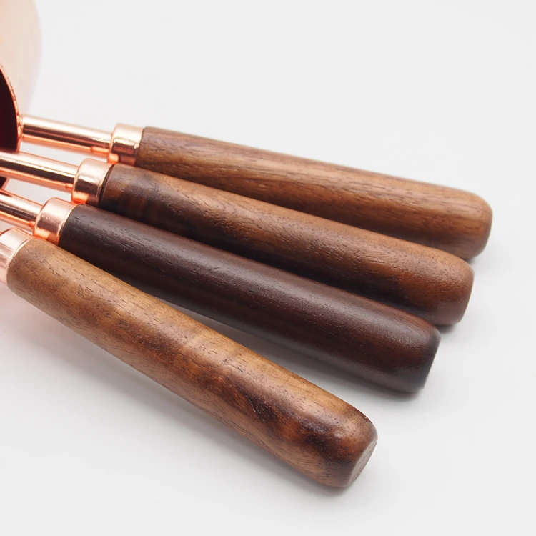 
Hot Selling 4pcs copper Stainless Steel Rose gold Measuring Cups set With Wooden Handle 