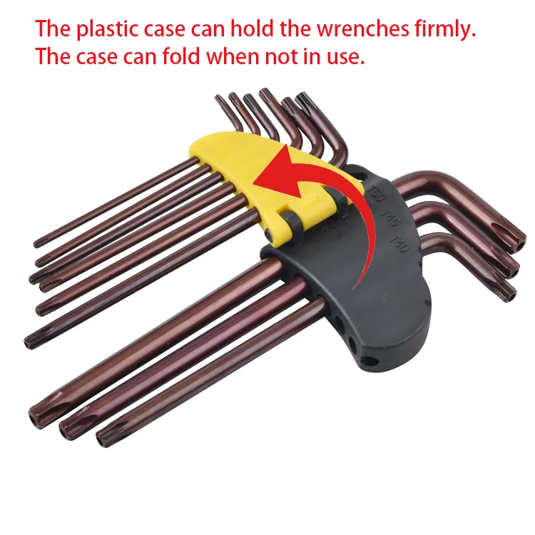 high quality 9pcs ball end S2 bronze folding universal combination 2 4 5 6 8mm hexagonal hex key wrench set allen Wrenches