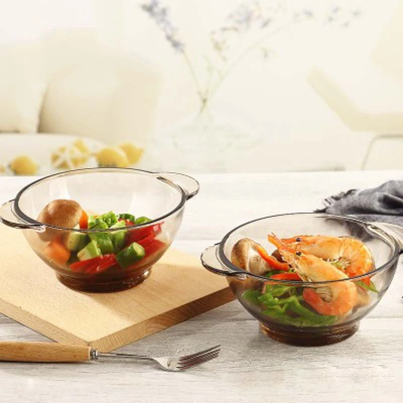 
3 Piece Microwave Safe Pyrex Glass Cooking Pots Cookware Set Dinnerware Sets,Brown Glass Bowls for Breakfast Porridge Fruit Vege 