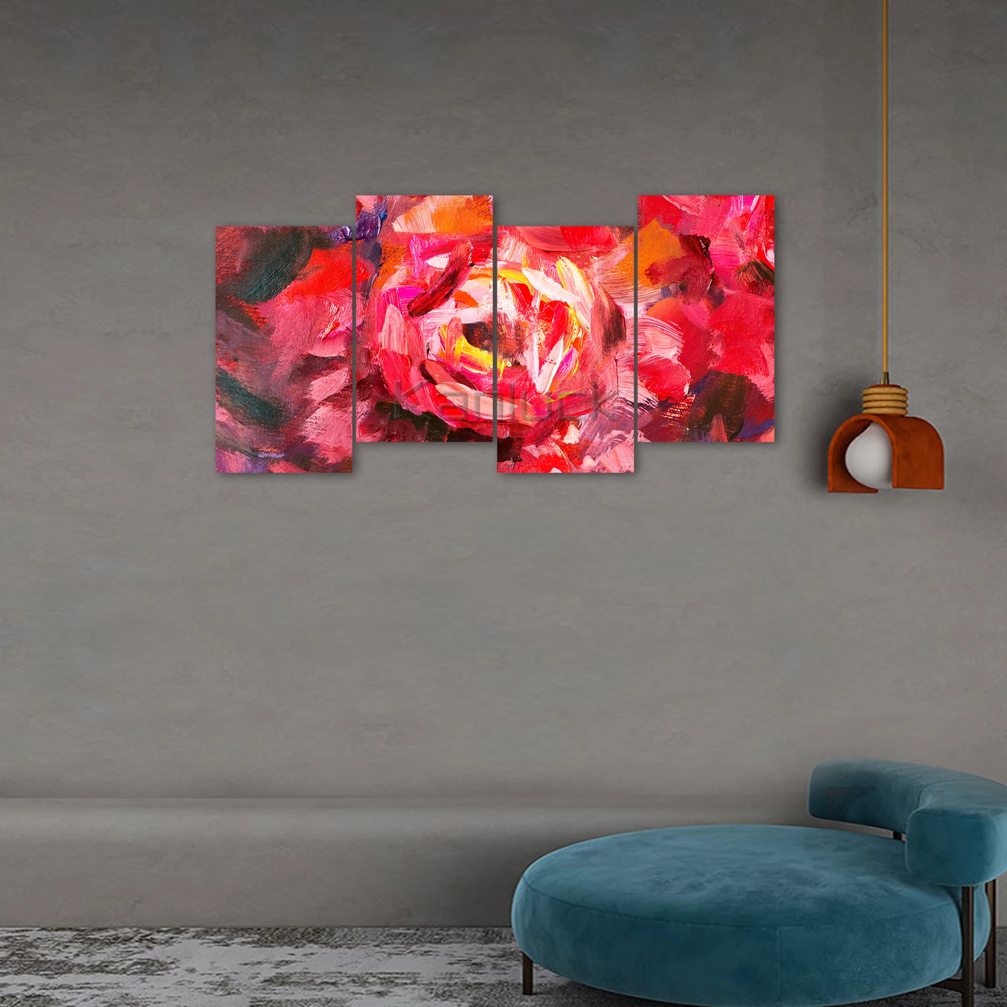 4 Panel  Sets  Hand painted Abstract Red Rose Flower Canvas Painting Wall Art