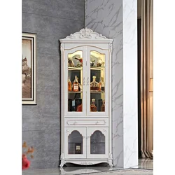Classic Antique Chic Furniture Glass Wine Bar Cabinet French Style White Corner Cabinets