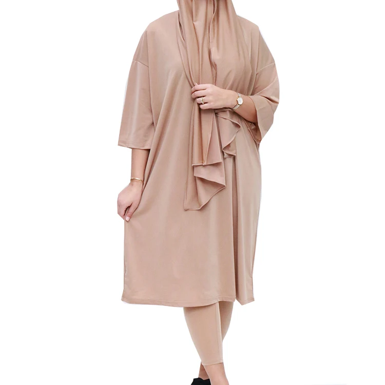 High Quality Solid Islamic Muslim Swimwear waterproof elastic material burkini muslim swimwear Women 2 pieces Swimsuit