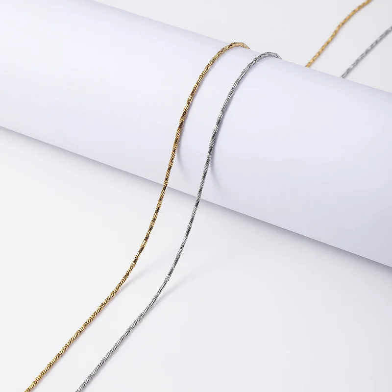 14K Gold Plated Female Necklace Flat Stainless Steel  Clavicle Minimalist Style Spiral Chain