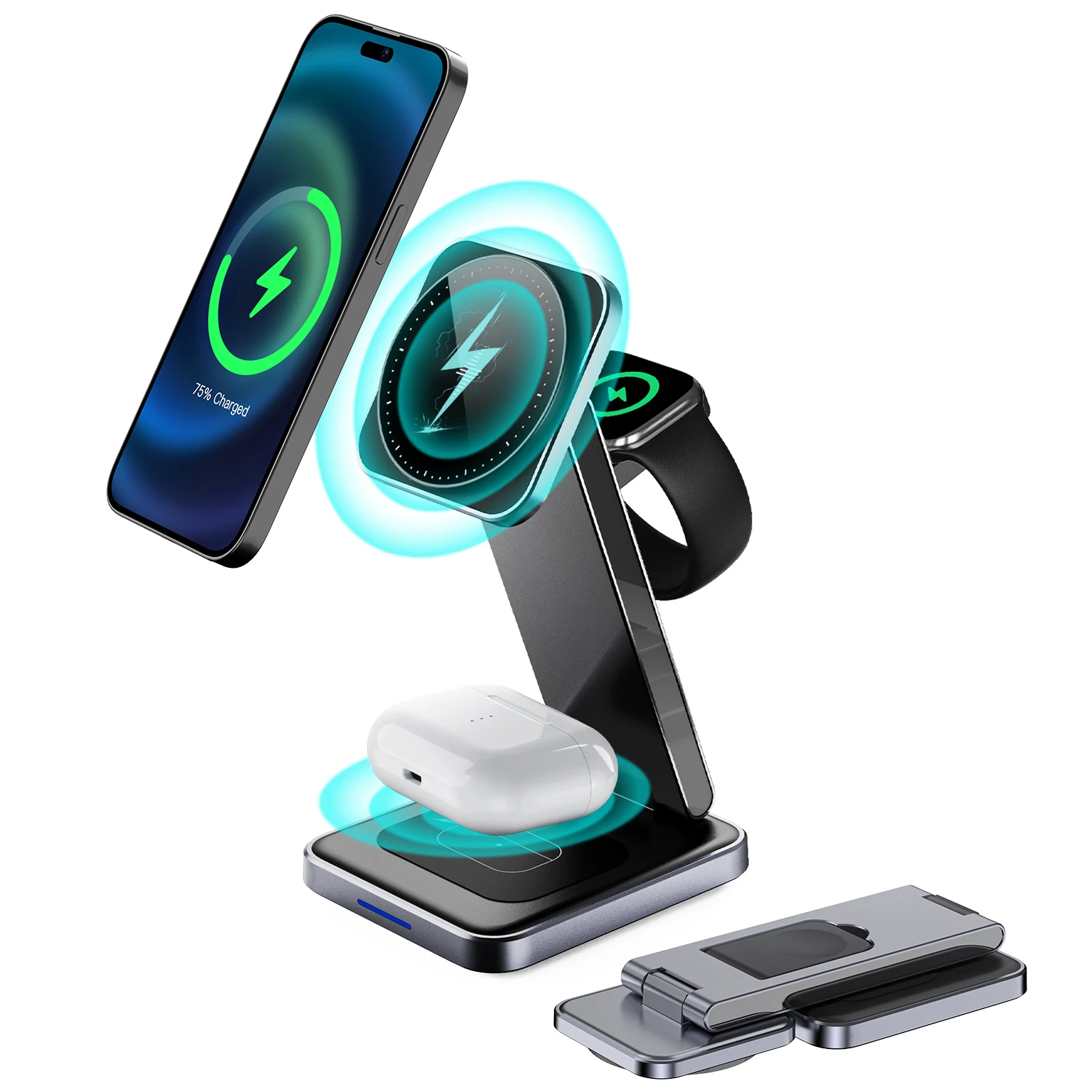 2025 Magnetic Wireless Charging Station Fast 15w 3 in 1 Wireless charger for iPhone 16 Pro Max 15 14 13 12 Apple Watch Airpods