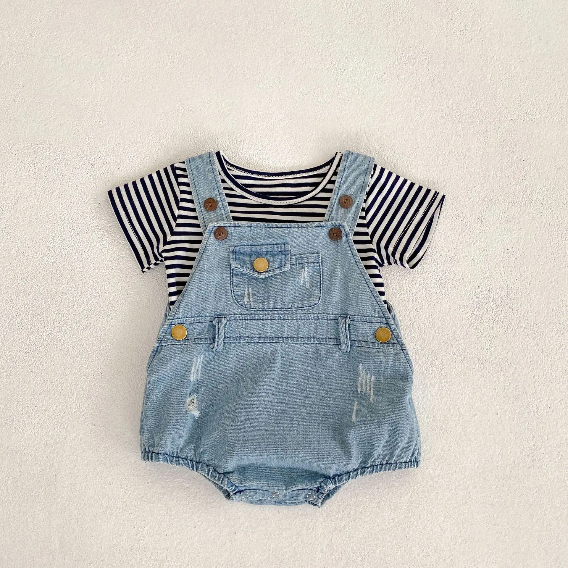 Baby Girls Denim Overalls Infant Newborn Baby Clothes  t Shirt and Denim Jumpsuit Set Baby clothing set Romper Solid Denim