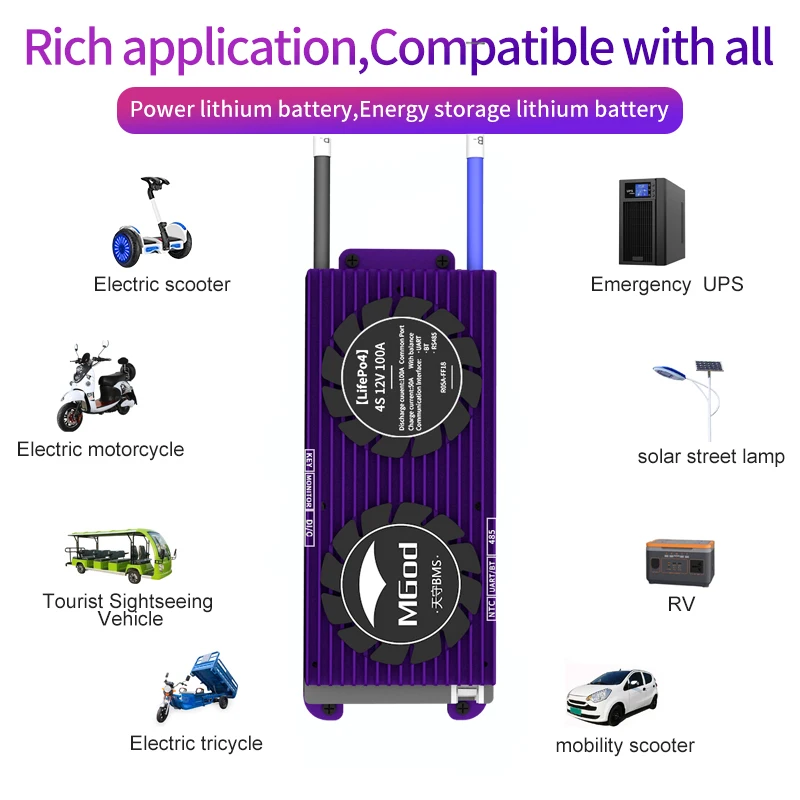 
Smart BMS MGOD 80A lifepo4 4s 12v UART BT RS485 communication 60A 50A 40A 30A smart bms 