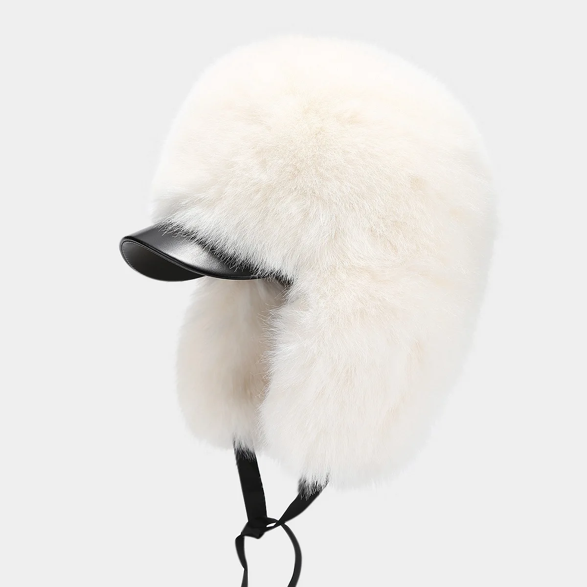 Winter Raccoon Fur Russian Trooper Hat Silver Fox Leather Brim Ushanka Hat Plush Knit  Hat for Men and Women