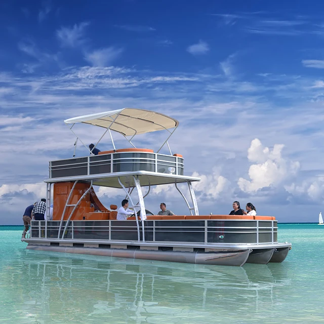 Ecocampor 30ft Double Floor Pontoon Boat with Slide Washroom and  Swing for Party