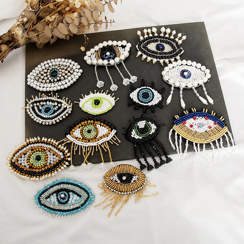 Custom handmade hot fix diamond patch DIY evil eye rhinestone beaded applique patch