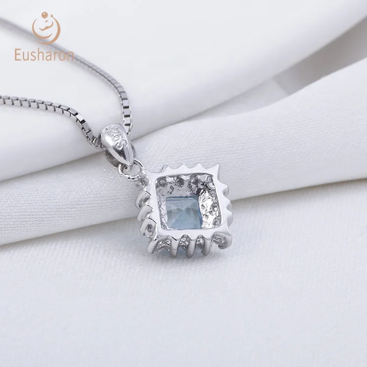 
Fashion Party Gift Jewelry S925 0.6ct Natural Swiss Blue Topaz Square Gemstone Pendant For The Bride 
