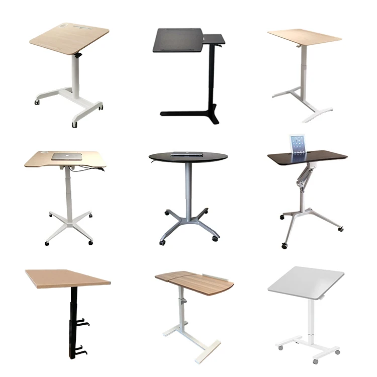 Movable Pneumatic Height Adjustable Standing Computer Desk Lifting Mobile Sit Stand up Desk with Wheels