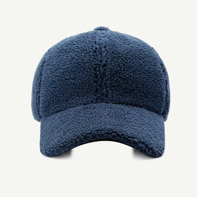 Pure color lamb cashmere 6 panel wool cap winter warm custom logo baseball cap For women warm plus velvet casquette