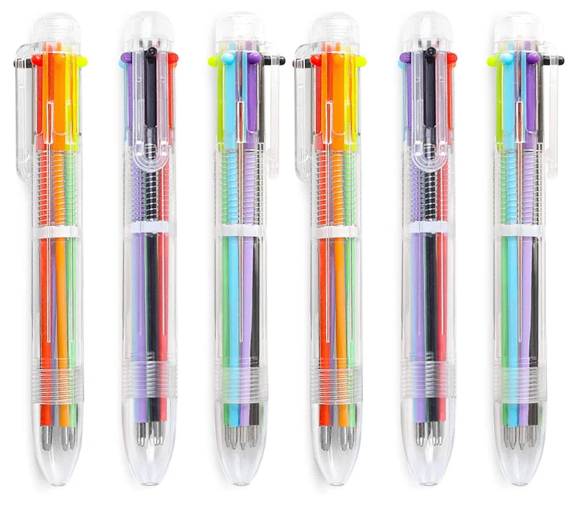 Hot New 6 in 1 Multicolor Retractable Plastic Pen With Custom Logo For Children
