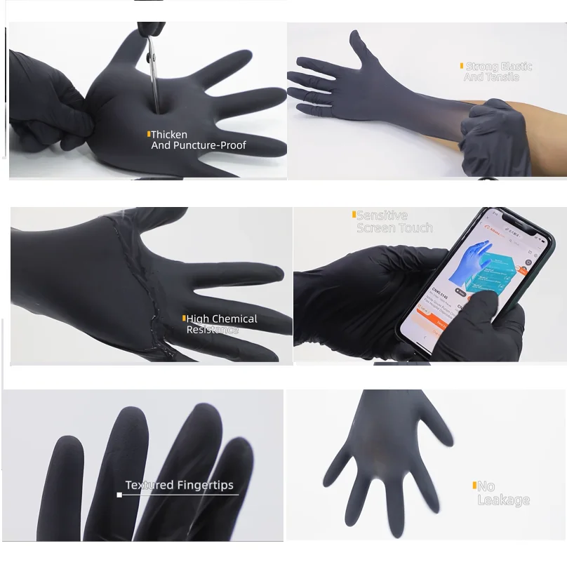 Black Nitrile Gloves Purism Factory Wholesale EN374  CE EN388 Industrial Grade Anti-Chemical  Safety Glove