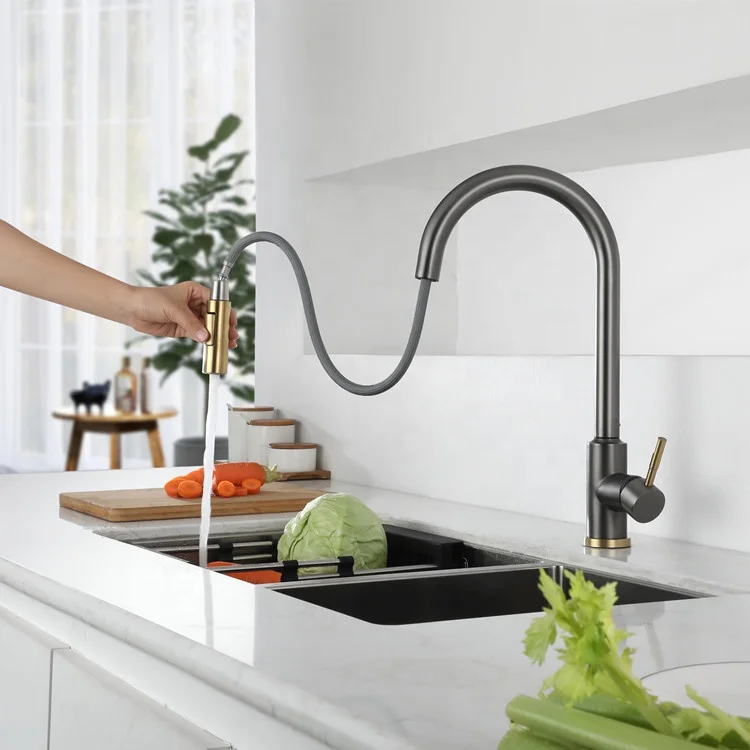 304 Stainless Steel Kitchen Sink Water Gun gray Pull Out Smart Touch Sensor Kitchen Faucet