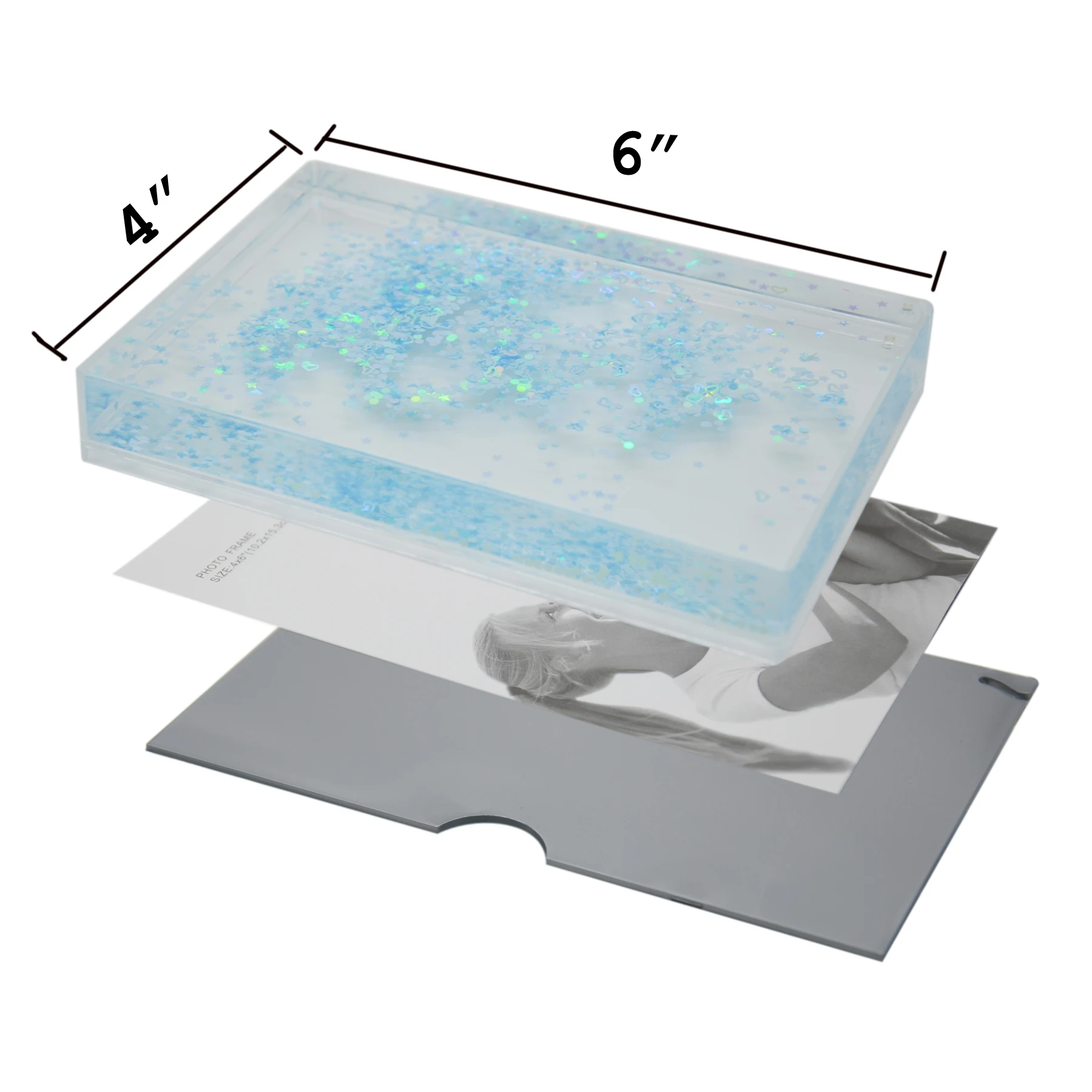 Factory hot sale Customized instax mini glitter picture frames acrylic liquid floating water glitter photo frame