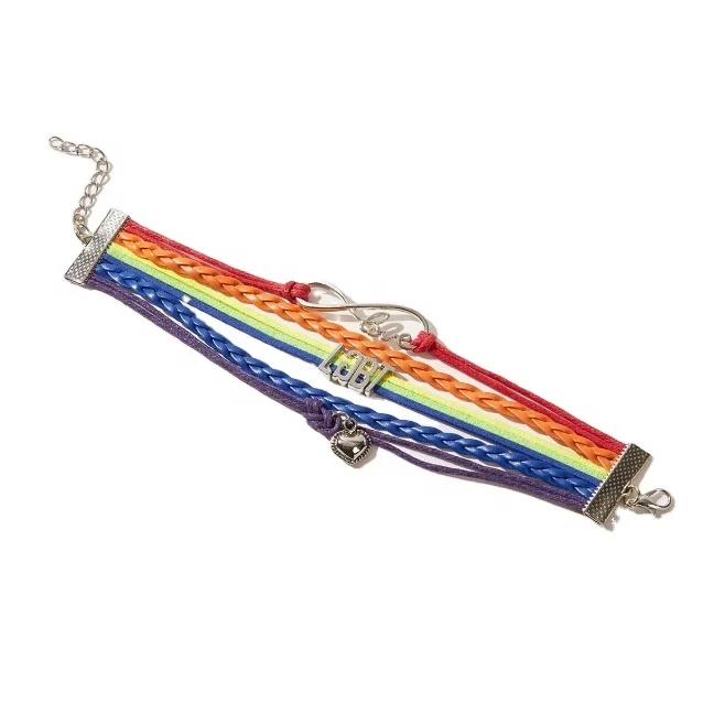 Wholesale PRIDE LGBT RUNNING TEACHER Love is Love Wins Follow Your Heart Rainbow Leather Bracelets for Women