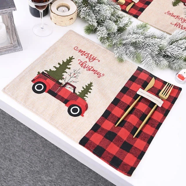 Hot Selling Cotton Linen Table Mat Placemat Checked Buffalo Plaid Dining Kitchen Table Runner And Placemat Set With Low Price