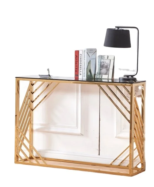 popular stainless steel  modern glass console table luxury gold