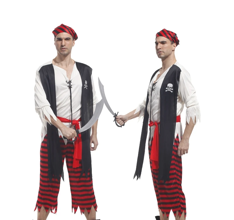 High Quality Book Character Caribbean Pirate Costume Halloween Adult Male Cosplay Costume