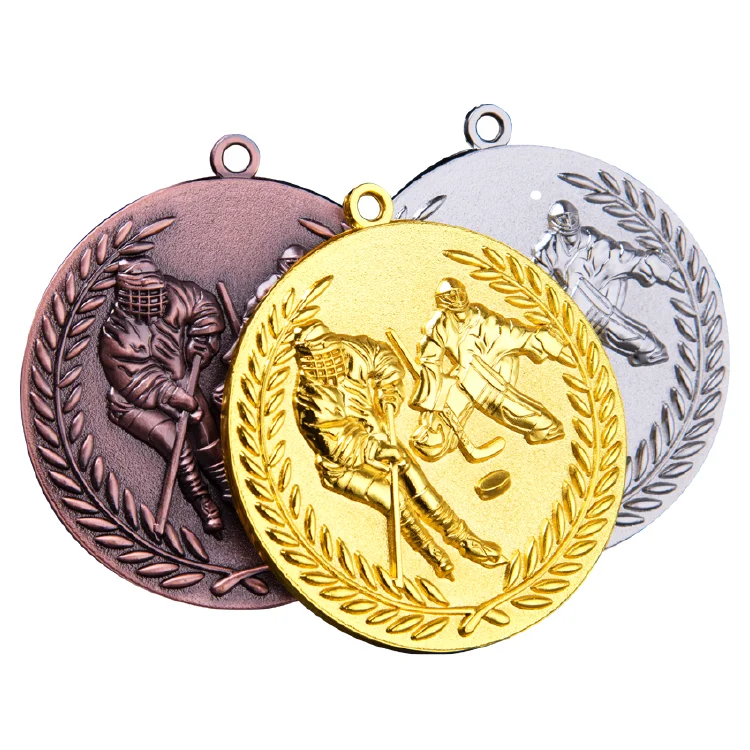 Ice Hockey Medal Trophy Champion Participant Award Prize with Neck Ribbon