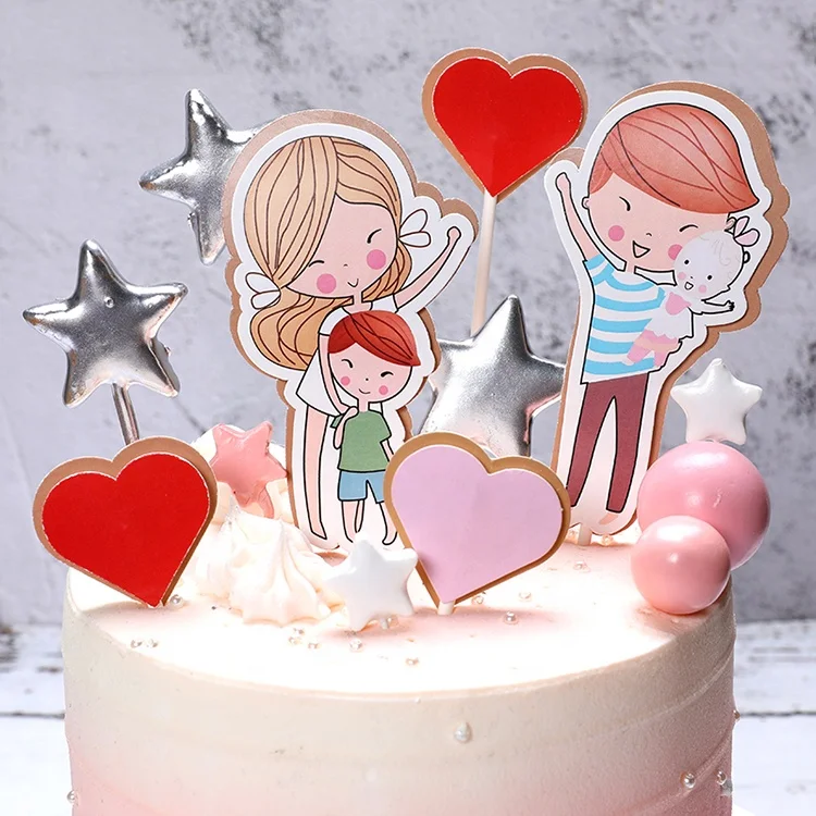 wholesale family party cake accessories supplies couple children wedding anniversary decoration cartoon family photo cake topper