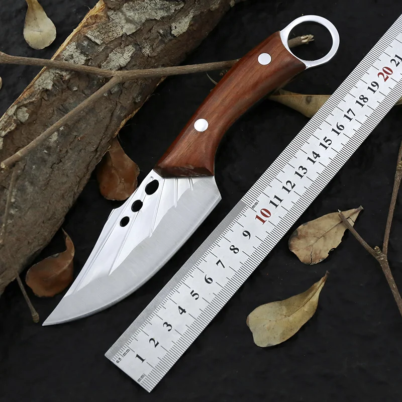 Wood Handle Woodthrush Outdoor Hunting Knife Camping Knife Forged stainless steel Chef butcher cleaver Fish knife With sheath