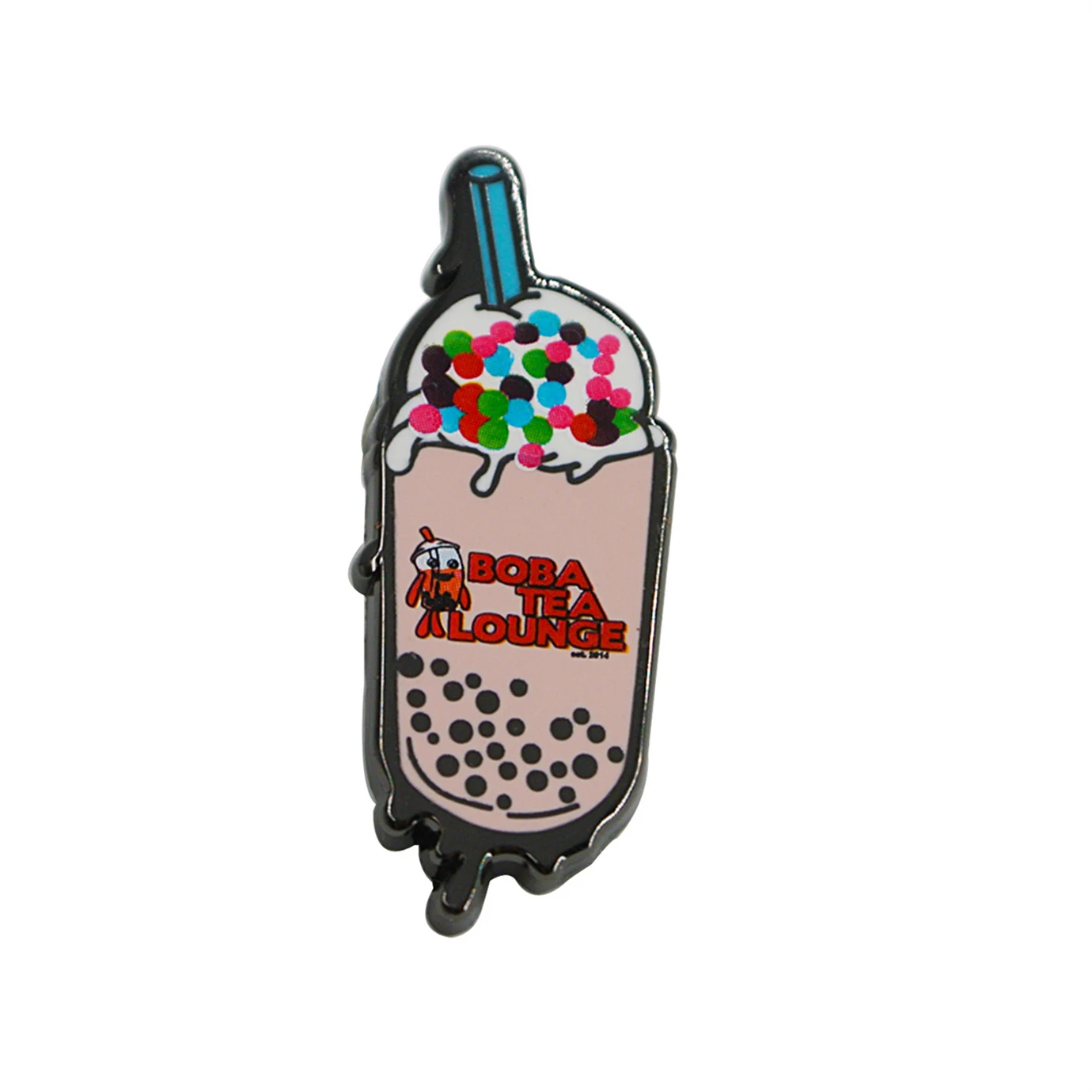 Custom metal badge cloth brooch pin hat hard enamel lapel pins bubble milk tea pin