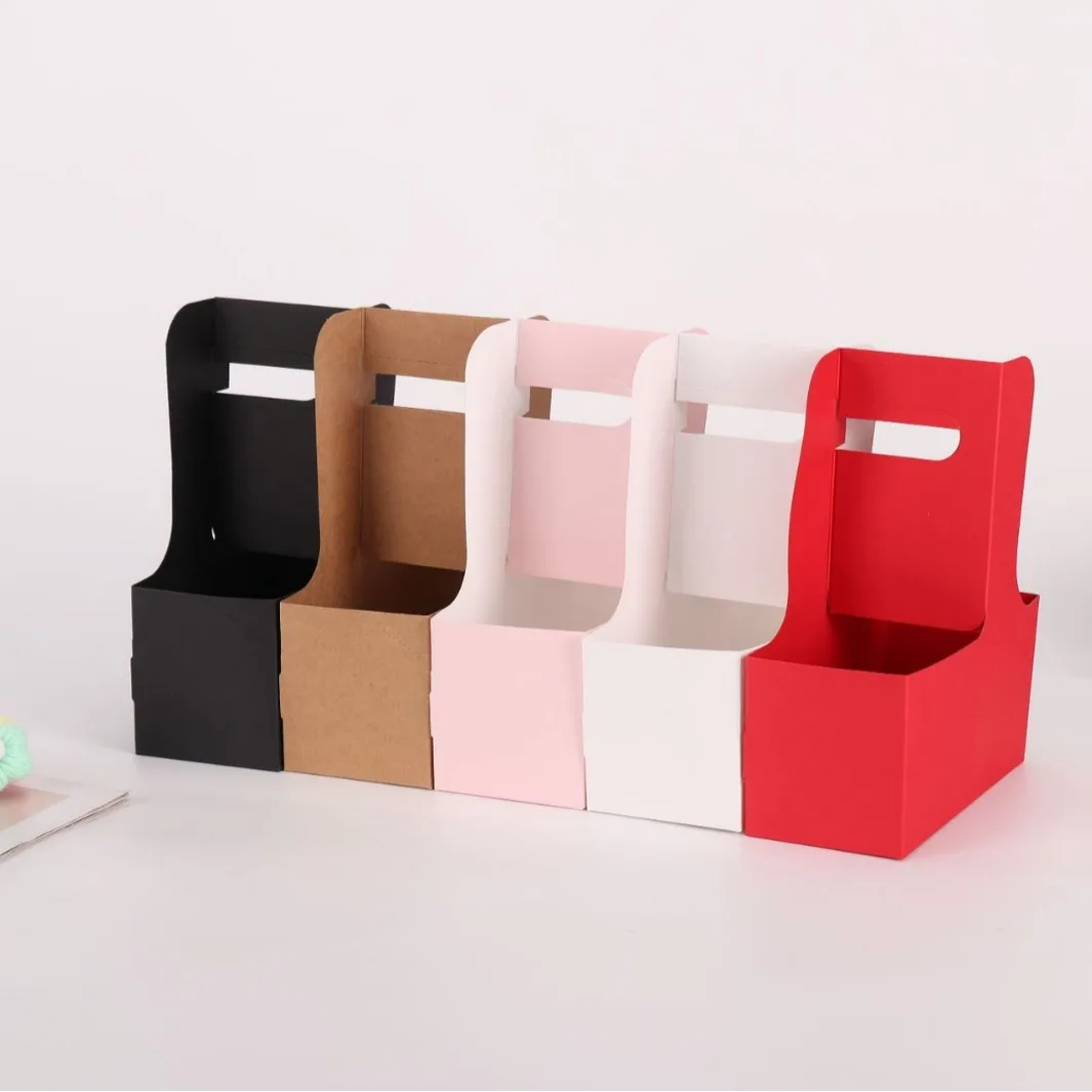 Wholesale custom portable disposable eco friendly paper cardboard coffee take away tea milk cup carrier holder with handle
