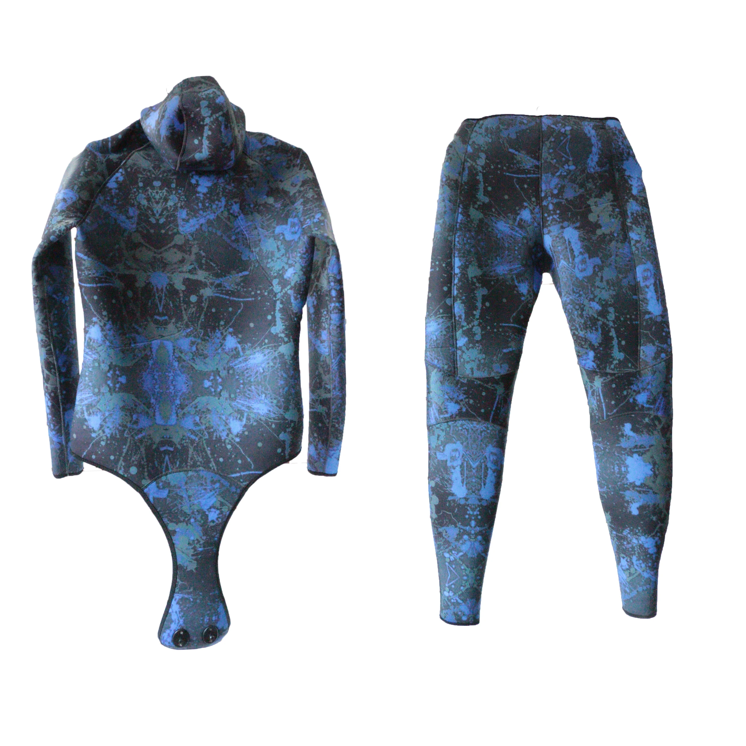 Customized Two Piece Camouflage Freediving Smooth Skin 3Mm 5Mm 7Mm Triathlon Men Hooded Spearfishing Neoprene Wetsuit