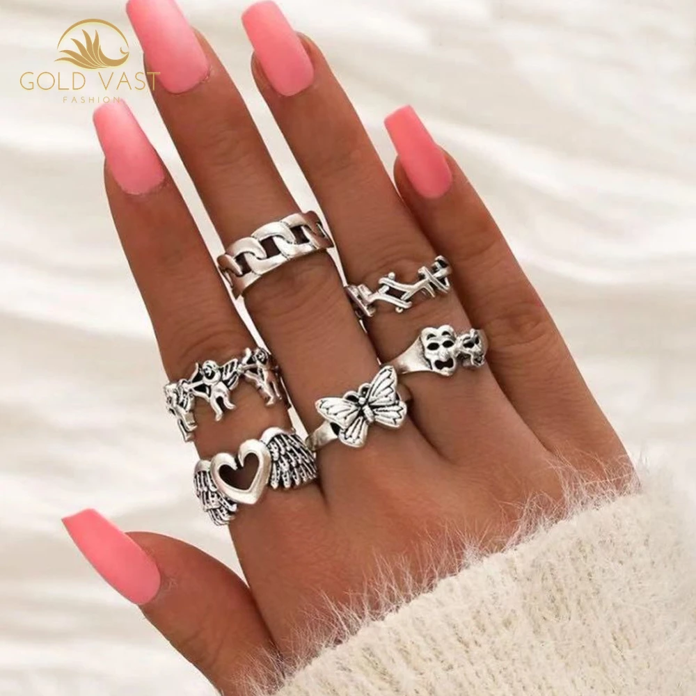 Skull Exaggerated Joint Ring Cupid Arrow ring set in stainless steel jewelry anillos de plata cincin