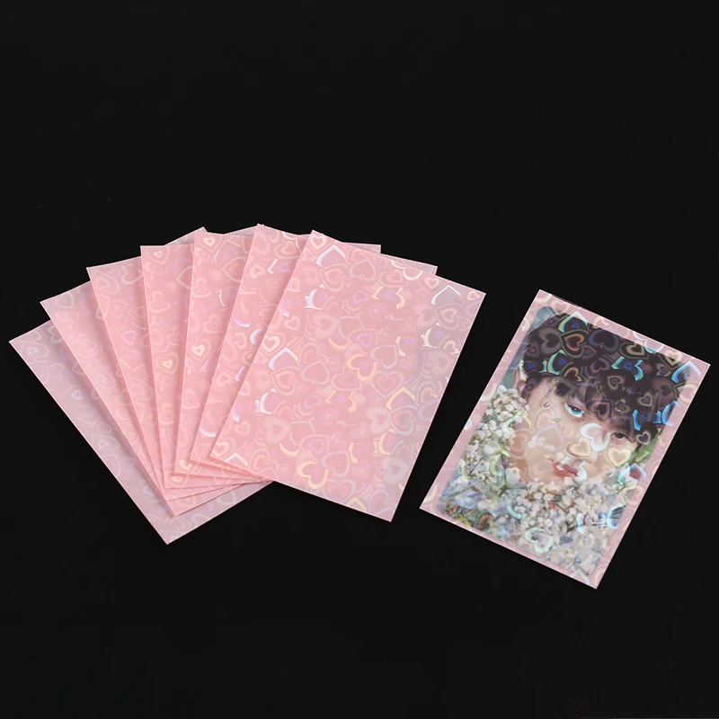 Customized Wholesalers KPOP Photo Card Sleeves New Release Japanese Heart Hologram 1 Sides 1500pcs  Pattern Stylish PP Material