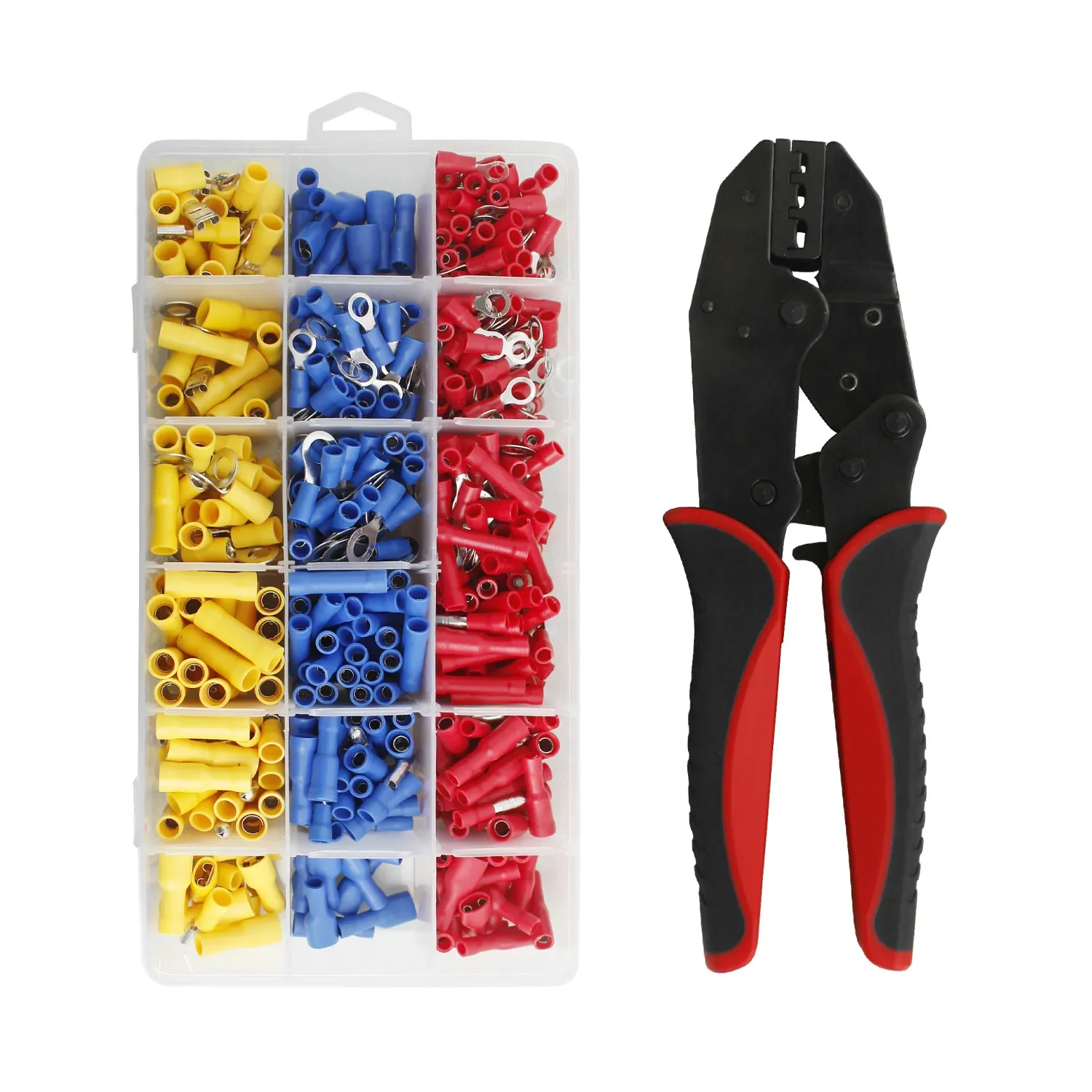 LEKON hot sale WX-30J /125 kit cable crimping tool red black handle ratchet terminal crimping pliers tool set