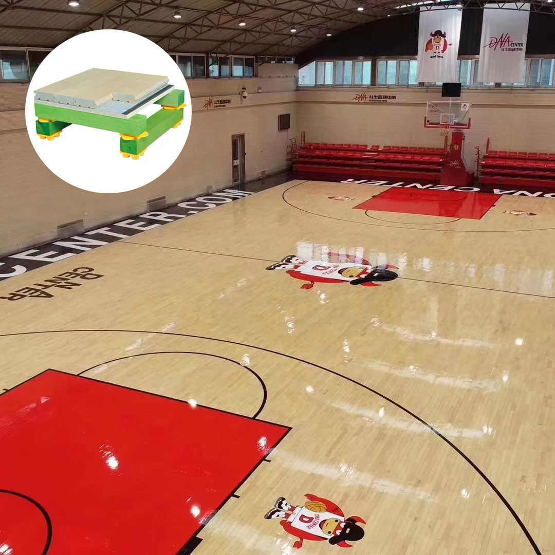 Customized FIBA Solid Wood Sport Floor Portable Modular Hevea Basketball Court Flooring