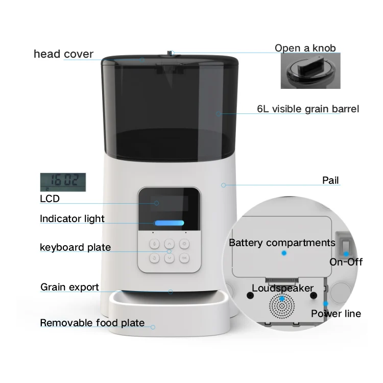 Manufacturer Wifi Microchip Pet Voice Record Automatic Cat Feeder Timing Ration Dog Feeder