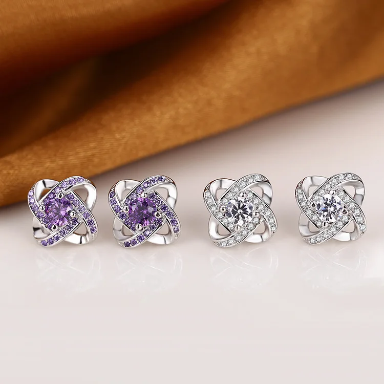 Anti-allergic 925 sterling silver inlaid zirconia earrings popular rotating clover earrings kpop
