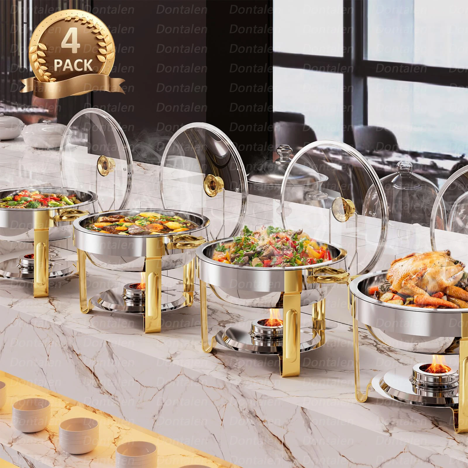 4pcs Set Simple Round Saving Alcohol Stove Food Warmers Buffet Chafing Dishes Food Display Warmer Dual Use Of Hot And Cold