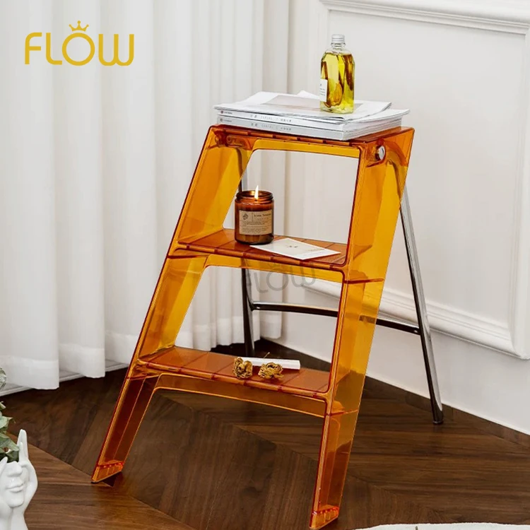 Nordic household multi-functional three-step ladder thickened anti-slip herringbone ladder acrylic transparent folding ladder